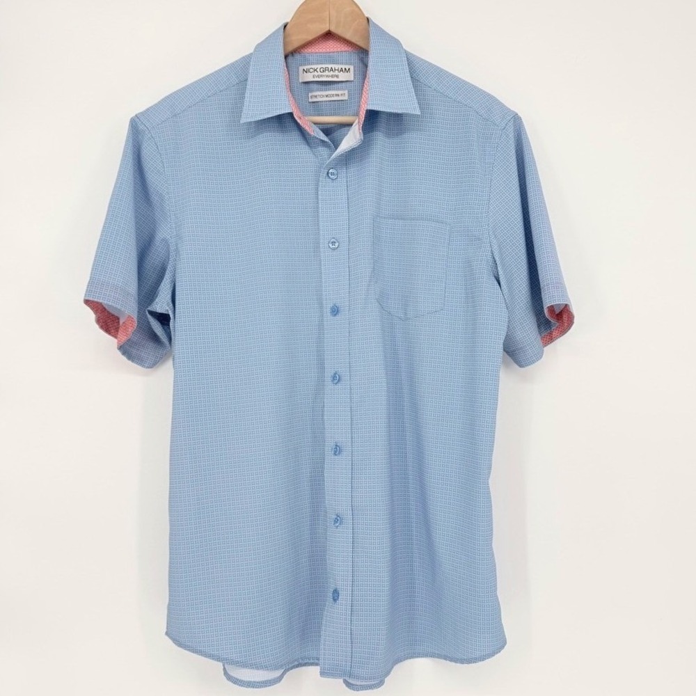 Nick Graham Everywhere Mens Stretch‎ Modern Fit Short Sleeve Performance Blue L